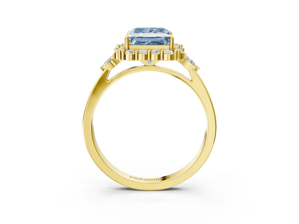 Yellow Gold Princess Cut Halo Engagement Ring Setting for Fancy Blue Center with Pear Accents