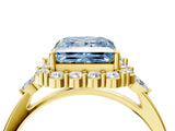 Yellow gold Fancy Blue Princess Cut Diamond Halo Ring with Pear Side Stones and Prong Setting_72