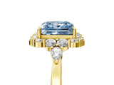 Yellow gold Fancy Blue Princess Cut Diamond Halo Ring with Pear Side Stones and Prong Setting_73