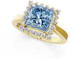 Yellow gold Fancy Blue Princess  Cut Diamond Halo Ring with Round Brilliant Halo and Solitaire Band_88