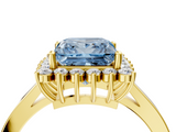 Yellow gold Fancy Blue Princess  Cut Diamond Halo Ring with Round Brilliant Halo and Solitaire Band_91