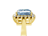 Yellow gold Fancy Blue Princess  Cut Diamond Halo Ring with Round Brilliant Halo and Solitaire Band_92