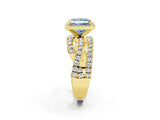 Yellow gold Fancy Blue Princess Cut Diamond Halo Ring with Round Split Shank and Prong Setting_38