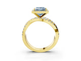 Yellow gold Fancy Blue Princess Cut Diamond Halo Ring with Round Split Shank and Prong Setting_39