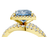 Yellow gold Fancy Blue Princess Cut Diamond Halo Ring with Round Split Shank and Prong Setting_40
