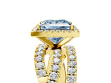 Yellow gold Fancy Blue Princess Cut Diamond Halo Ring with Round Split Shank and Prong Setting_41