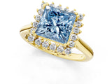 Yellow gold Fancy Blue Princess  Cut Diamond Halo Ring with Solitaire Band and Prong Setting_54