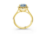 Yellow gold Fancy Blue Princess  Cut Diamond Halo Ring with Solitaire Band and Prong Setting_56