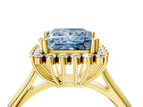 Yellow gold Fancy Blue Princess  Cut Diamond Halo Ring with Solitaire Band and Prong Setting_57