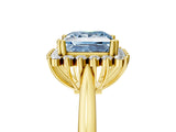 Yellow gold Fancy Blue Princess  Cut Diamond Halo Ring with Solitaire Band and Prong Setting_58