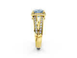 Yellow gold Fancy Blue Princess Cut Diamond Halo Ring with Split Shank Pavé Band and Four-Prong Setting_2