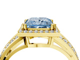 Yellow gold Fancy Blue Princess Cut Diamond Halo Ring with Split Shank Pavé Band and Four-Prong Setting_4