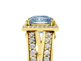 Yellow gold Fancy Blue Princess Cut Diamond Halo Ring with Split Shank Pavé Band and Four-Prong Setting_5