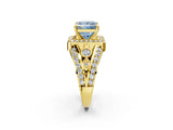 Yellow gold Fancy Blue Princess Cut Diamond Halo Ring with Split Shank and Bezel Accents and Four-Prong Setting_2