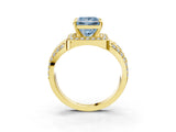 Yellow gold Fancy Blue Princess Cut Diamond Halo Ring with Split Shank and Bezel Accents and Four-Prong Setting_3