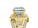 Yellow gold Fancy Blue Princess Cut Diamond Halo Ring with Split Shank and Bezel Accents and Four-Prong Setting_5