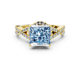 Yellow gold Fancy Blue Princess Cut Diamond  Halo Twist Band Solitaire Prong Setting Ring_24