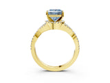 Yellow gold Fancy Blue Princess Cut Diamond  Halo Twist Band Solitaire Prong Setting Ring_27