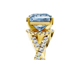 Yellow gold Fancy Blue Princess Cut Diamond  Halo Twist Band Solitaire Prong Setting Ring_29