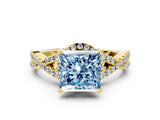 Yellow gold Fancy Blue Princess Cut Diamond  Halo Twist Band Solitaire Prong Setting Ring_48
