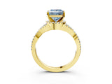 Yellow gold Fancy Blue Princess Cut Diamond  Halo Twist Band Solitaire Prong Setting Ring_51