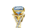 Yellow gold Fancy Blue Princess Cut Diamond  Halo Twist Band Solitaire Prong Setting Ring_53