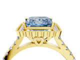 Yellow gold Fancy Blue Princess  Cut Diamond Milgrain Floral Halo Engagement Ring with Pavé Band_19