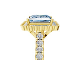 Yellow gold Fancy Blue Princess  Cut Diamond Milgrain Floral Halo Engagement Ring with Pavé Band_20