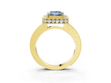 Yellow gold Fancy Blue Princess Cut Diamond Milgrain Halo Engagement Ring with Round Pavé Band and Prong Setting_15