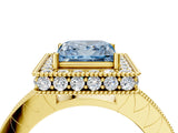 Yellow gold Fancy Blue Princess Cut Diamond Milgrain Halo Engagement Ring with Round Pavé Band and Prong Setting_16