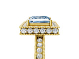 Yellow gold Fancy Blue Princess Cut Diamond Milgrain Halo Engagement Ring with Round Pavé Band and Prong Setting_17