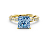 Yellow gold Fancy Blue Princess  Cut Diamond Pavé Band Ring with Four-Prong Setting_23