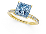 Yellow gold Fancy Blue Princess  Cut Diamond Pavé Band Ring with Four-Prong Setting_24