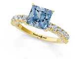 Yellow gold Fancy Blue Princess Cut Diamond Pavé Band Solitaire Ring with Prong Setting_81