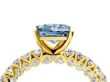 Yellow gold Fancy Blue Princess Cut Diamond Pavé Band Solitaire Ring with Prong Setting_84