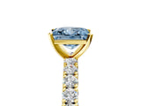 Yellow gold Fancy Blue Princess Cut Diamond Pavé Band Solitaire Ring with Prong Setting_85