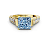 Yellow gold Fancy Blue Princess  Cut Diamond Pavé Band Solitaire with Four-Prong Setting_15