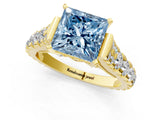 Yellow gold Fancy Blue Princess  Cut Diamond Pavé Band Solitaire with Four-Prong Setting_16