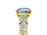 Yellow gold Fancy Blue Princess  Cut Diamond Pavé Band Solitaire with Four-Prong Setting_20