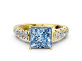 Yellow gold Fancy Blue Princess  Cut Diamond Pavé Band Solitaire with Four-Prong Setting_3