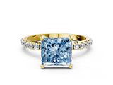 Yellow gold Fancy Blue Princess  Cut Diamond Pavé Band Solitaire with Four-Prong Setting_3