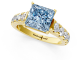 Yellow gold Fancy Blue Princess  Cut Diamond Pavé Band Solitaire with Four-Prong Setting_4