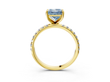 Yellow gold Fancy Blue Princess  Cut Diamond Pavé Band Solitaire with Four-Prong Setting_6