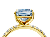 Yellow gold Fancy Blue Princess  Cut Diamond Pavé Band Solitaire with Four-Prong Setting_7