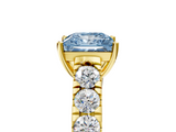 Yellow gold Fancy Blue Princess  Cut Diamond Pavé Band Solitaire with Four-Prong Setting_8