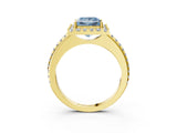 Yellow gold Fancy Blue Princess Cut Diamond Pavé Halo Ring with Four-Prong Setting_39