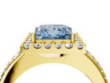 Yellow gold Fancy Blue Princess Cut Diamond Pavé Halo Ring with Four-Prong Setting_40