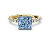 Yellow gold Fancy Blue Princess Cut Diamond Pavé Solitaire Engagement Ring with Four-Prong Setting_69