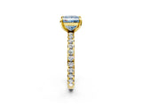 Yellow gold Fancy Blue Princess Cut Diamond Pavé Solitaire Ring with Round Band and Prong Setting_14