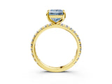 Yellow gold Fancy Blue Princess Cut Diamond Pavé Solitaire Ring with Round Band and Prong Setting_15